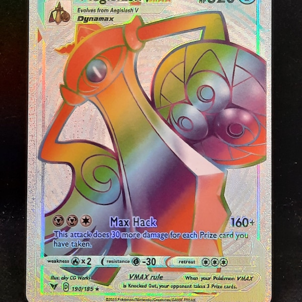 Aegislash VMAX Rainbow Shiny Holographic UV Printed Plastic Card