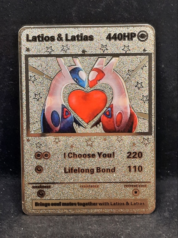 Latios & Latias I Choose You! Romantic Gift Gold Metal Pokemon Valentine's  Day Card