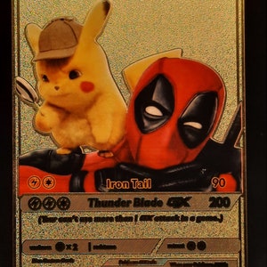 deadpool and pikachu pokemon card Gold Metal Deadpool's Radbadgergaming Pikachu Cosplay Deadpool Wolverine Holo