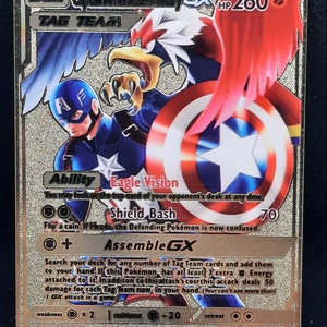Captain America & Braviary GX Gold Metal Pokemon Card - Etsy