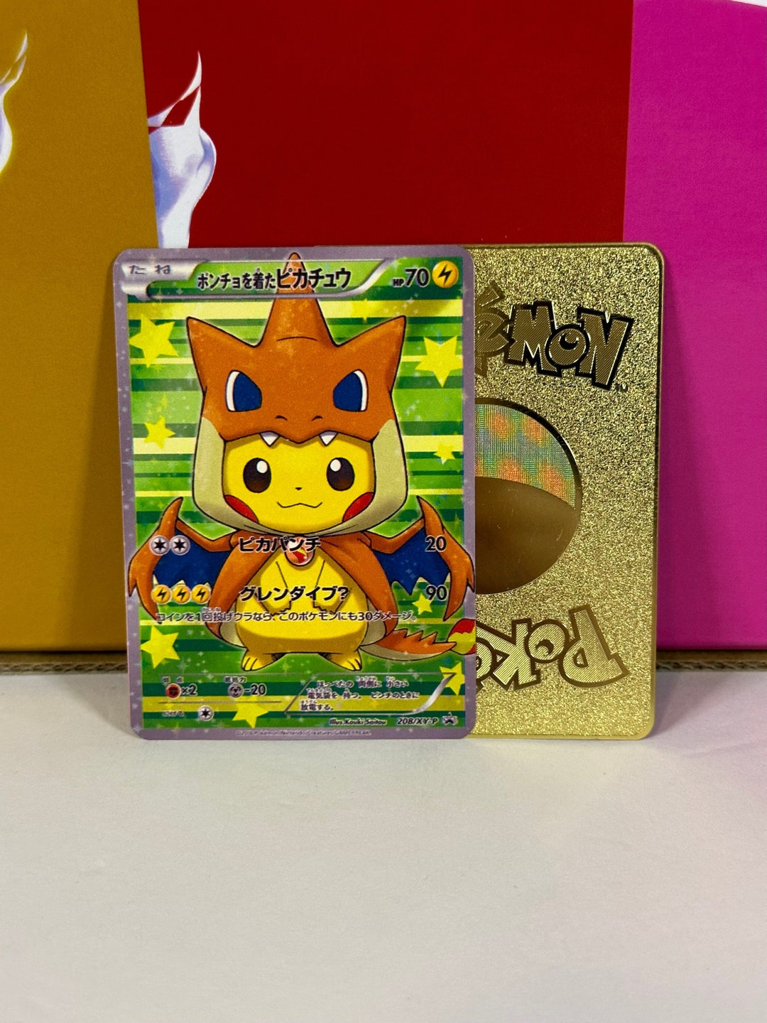 Pikachu Cosplay Mega Charizard Y Gold Metal Pokemon Card - Etsy