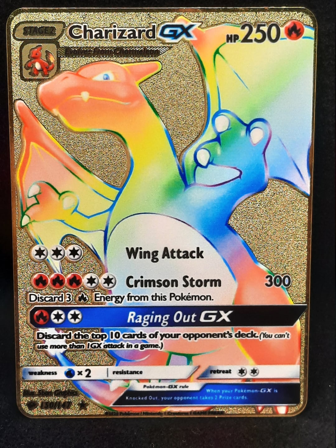 Charizard GX Rainbow Burning Shadows Gold Metal Pokemon Card Charizard GX Rainbow Burning Shadows Gold Metal Pokemon Card