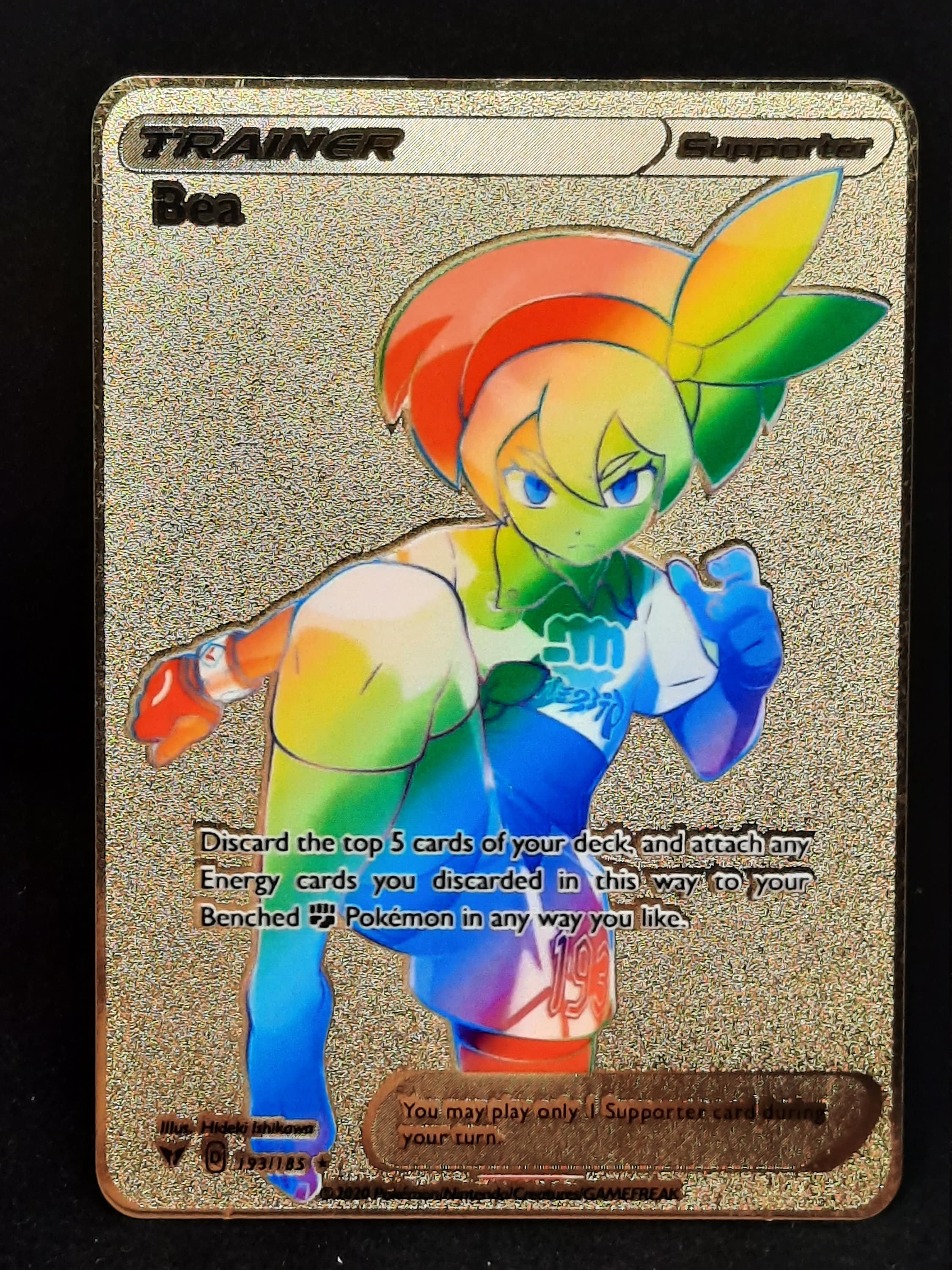 Bea Rainbow Gold Metal Pokemon Card