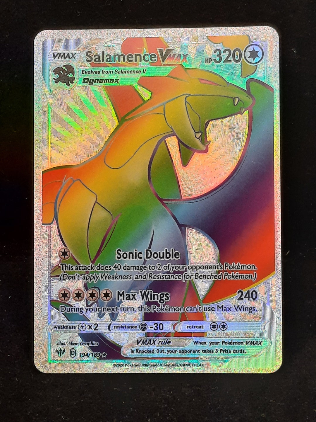 Salamence VMAX Rainbow Shiny Holographic UV Printed Plastic Card