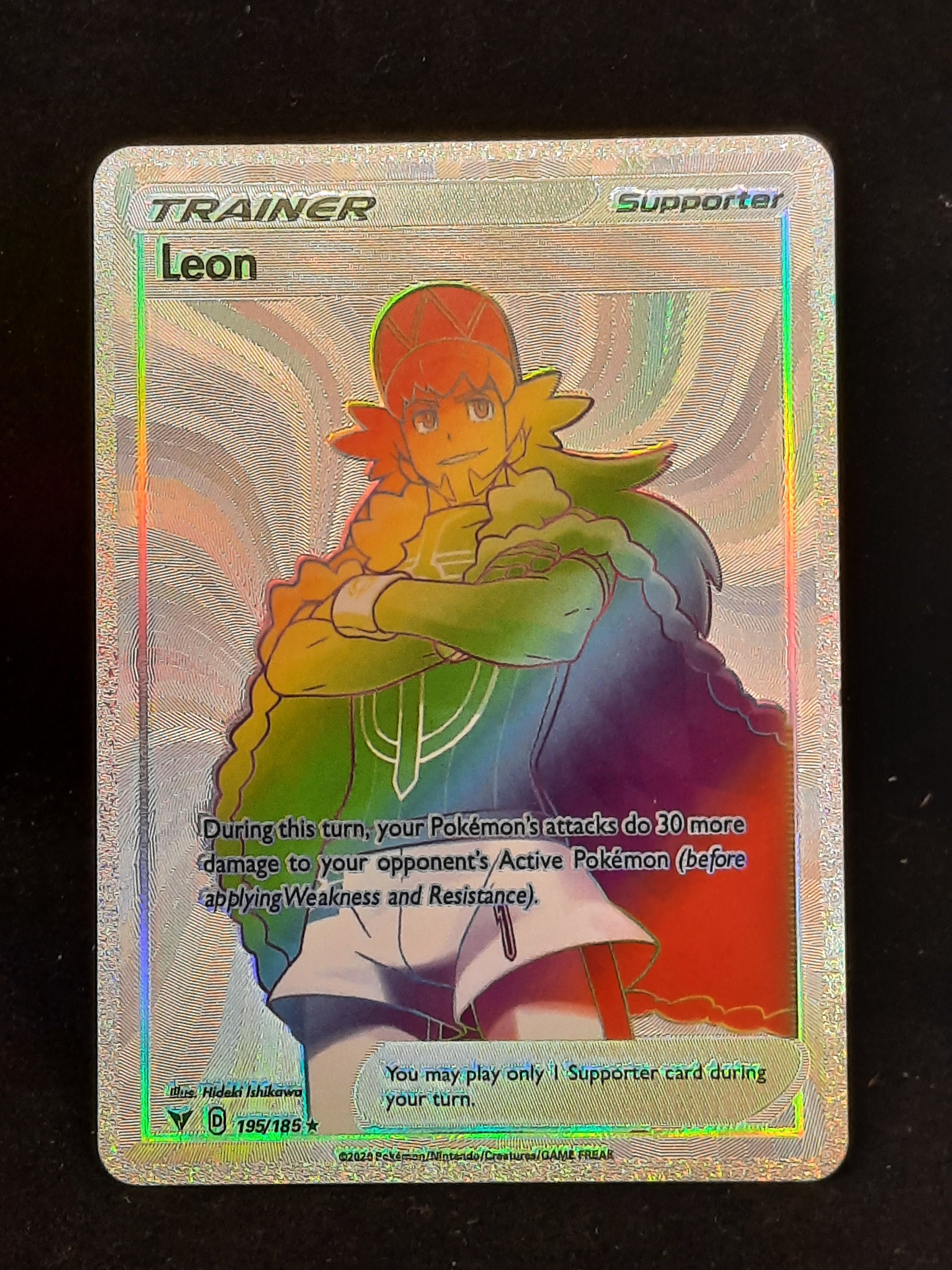 pokemon leon card Leon Rainbow Shiny Holographic UV Printed Plastic Card