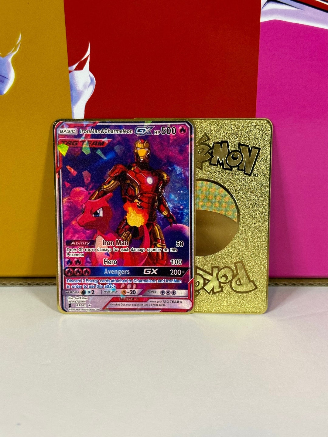 Iron Man & Charmeleon GX Tag Team Gold Metal Pokemon Card Etsy