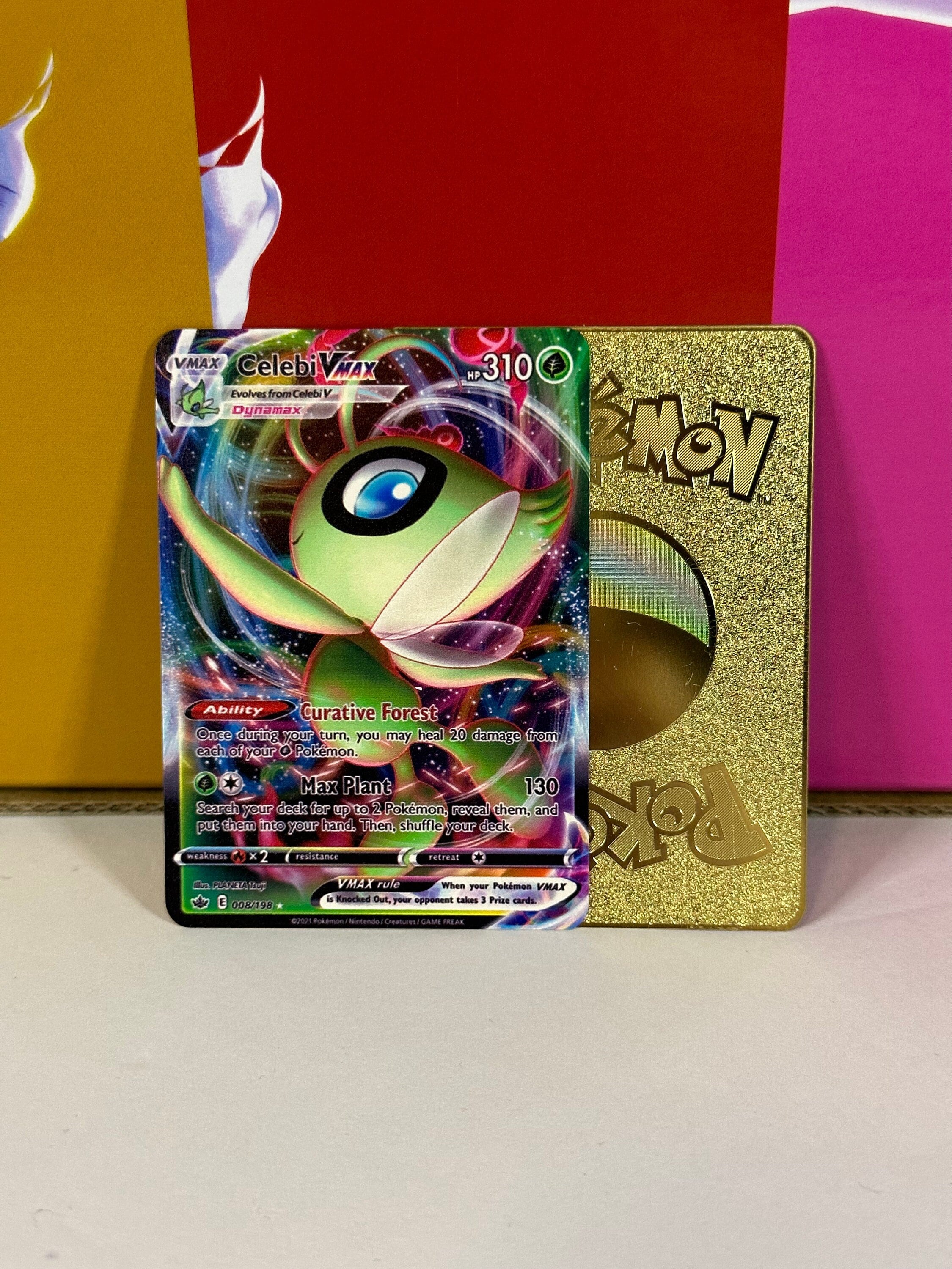 Celebi VMAX Gold Metal Pokemon Card Celebi VMAX Gold Metal Pokemon Card