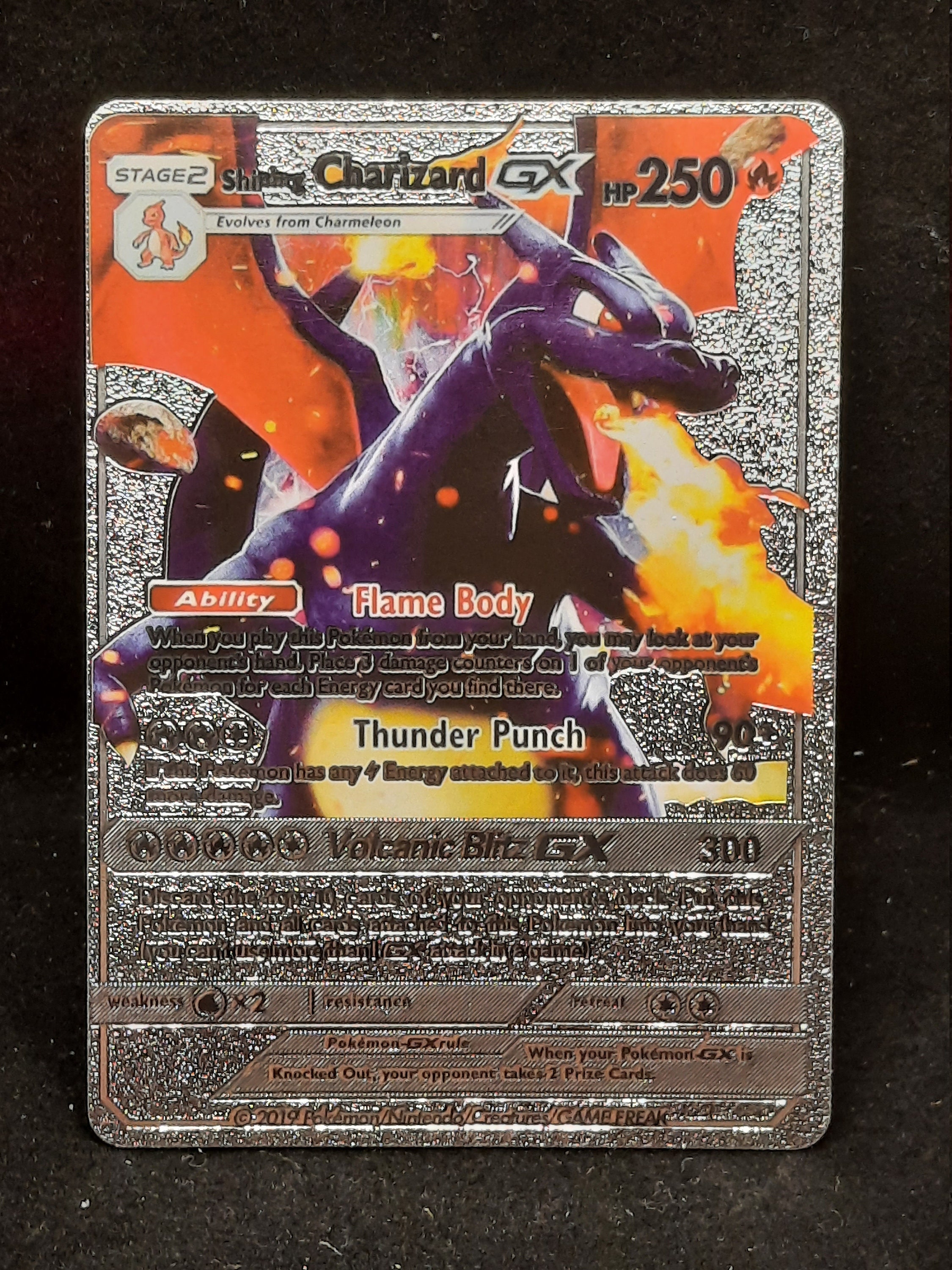 Shining Charizard Gx Plastic Silver Uv Printed Pokemon Card Etsy