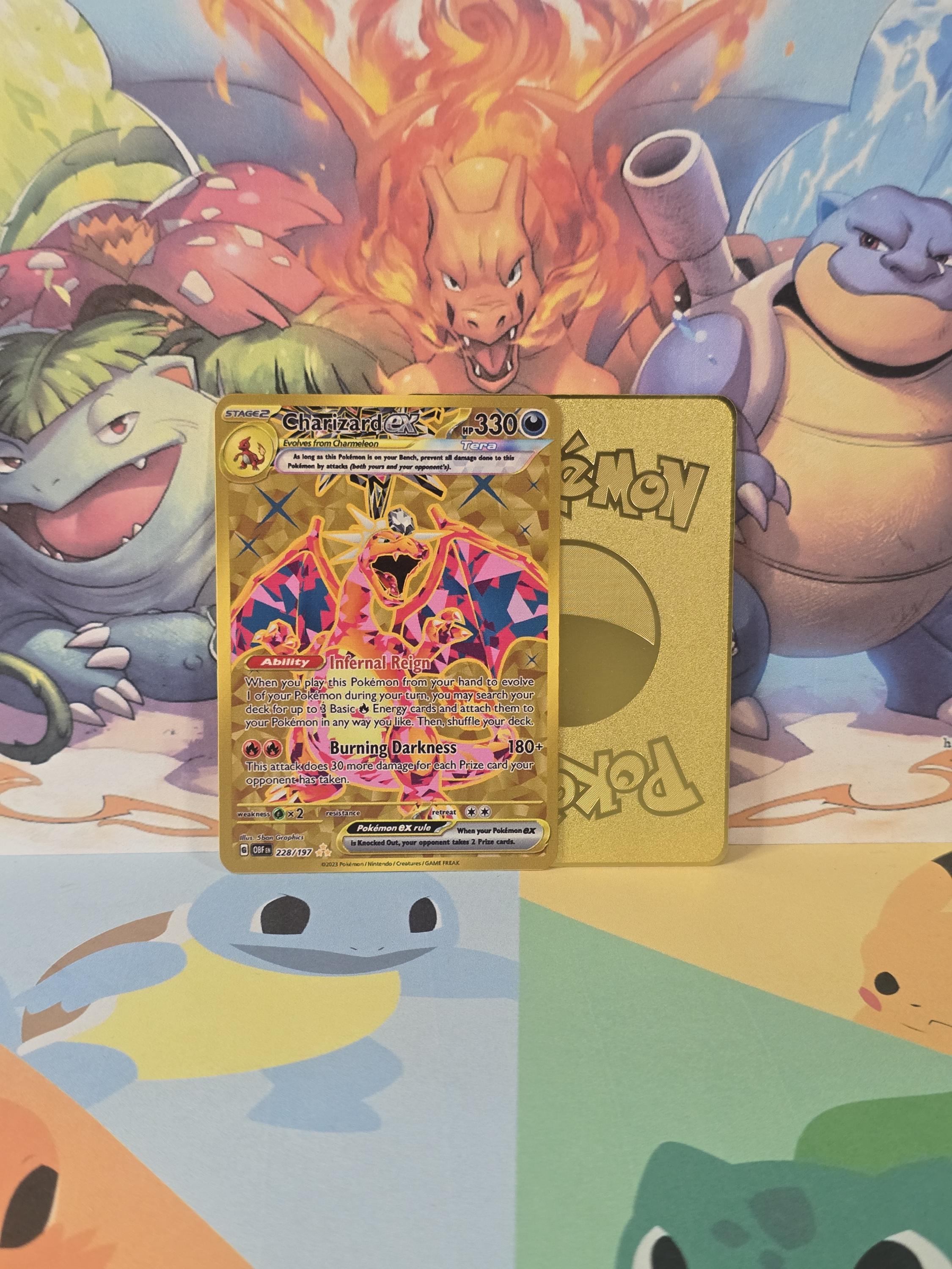 flame pokemon gold card Pokmon Obsidian Flames Charizard EX 228/197  Grail Collectibles AZ Colorless Heat Blast (60) Fire Pokemon Gold Fan Art Charizard
