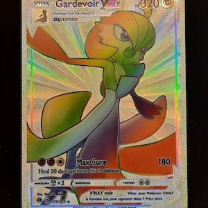 Carte en plastique imprimée UV holographique brillante Gardevoir VMAX arc-en-ciel