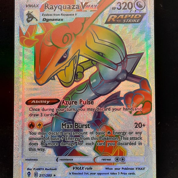 Rayquaza VMAX Rainbow Shiny Holographic UV Printed Plastic Card