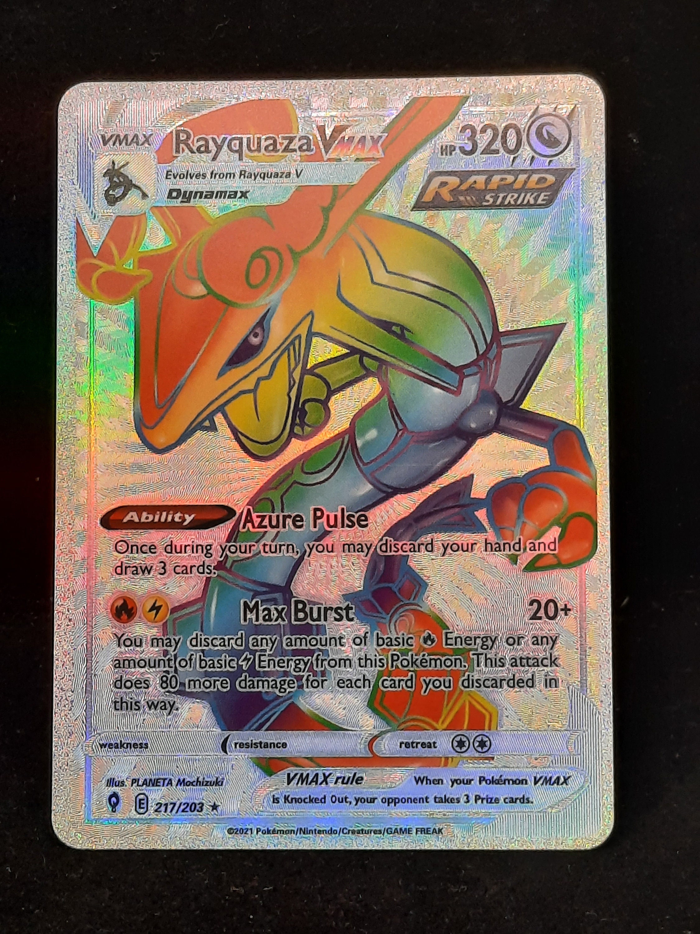 Rayquaza VMAX Rainbow Shiny Holographic UV Printed Plastic Card