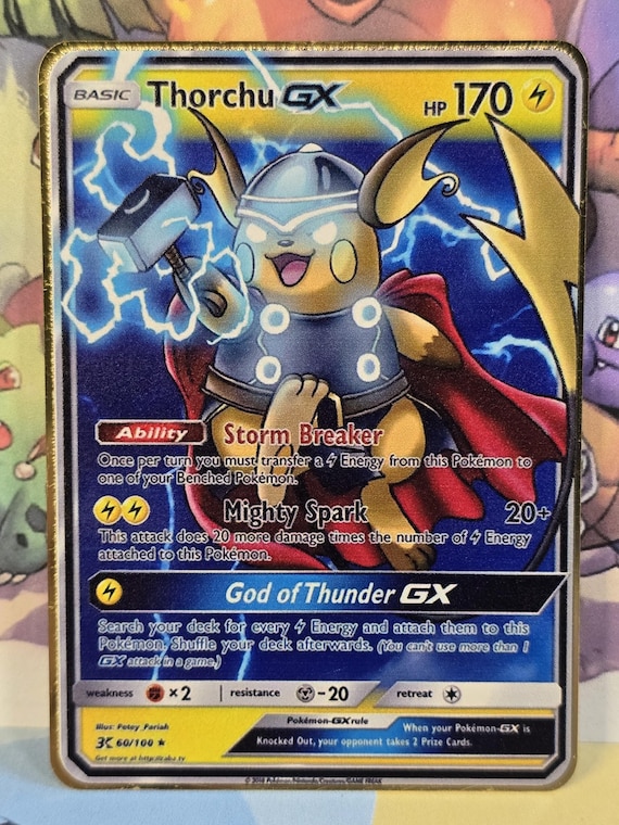 avengers pokemon cards Raichu GX Thorchu GX Raichu & Thor Gold Metal Pokemon Marvel Card Avengers