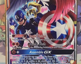 Catpain America & Braviary GX Tag Team Gold Metal Pokemon Marvel Card  Avengers - Etsy