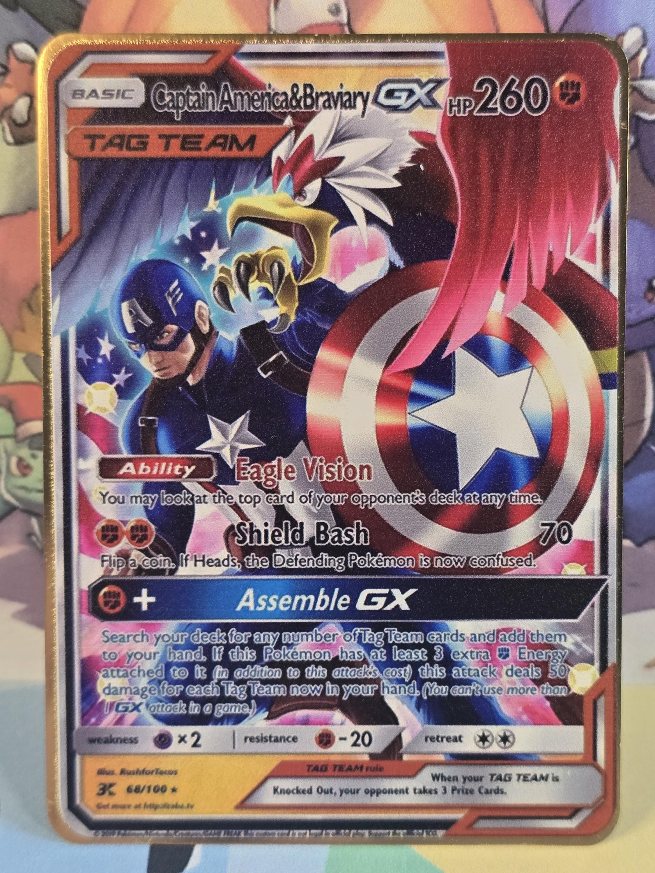 Catpain America & Braviary GX Tag Team Gold Metal Pokemon Marvel Card  Avengers - Etsy