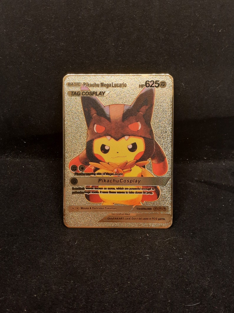 Pikachu Cosplay Mega Lucario Gold Metal Pokemon Card - Etsy