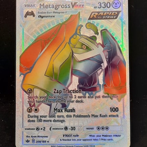 Metagross VMAX Rainbow Shiny Holographic UV Printed Plastic Card