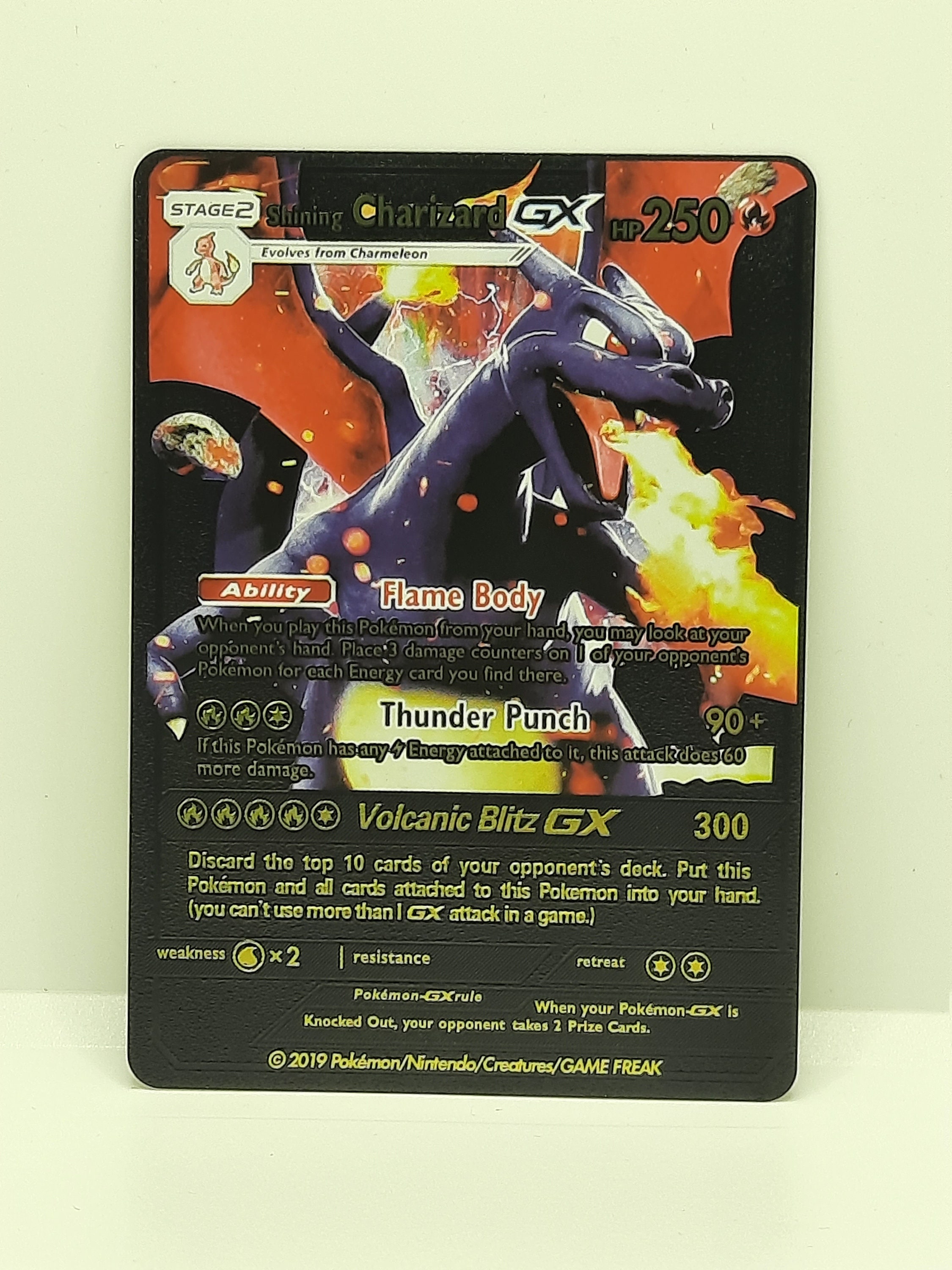 Shining Charizard Gx Plastic Black Uv Printed Pokemon Card Etsy