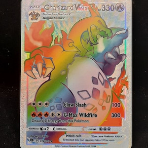 Charizard VMAX Rainbow Shiny Holographic UV Printed Plastic Card