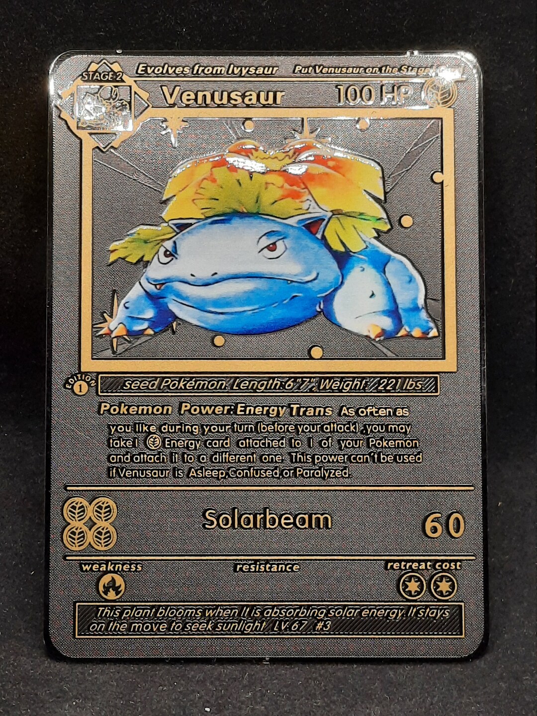 Venusaur Base Set Black Gold Metal Pokemon Card - Etsy