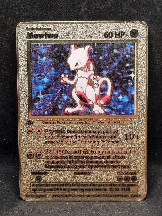 Mewtwo Base Set Gold Metal Pokemon Card Etsy