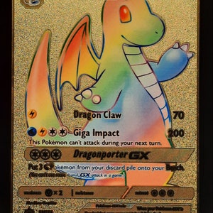 Dragonite GX Rainbow Gold Metal Pokemon Card - Etsy