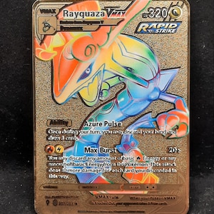 Carte Pokémon Rayquaza VMAX en métal doré arc-en-ciel
