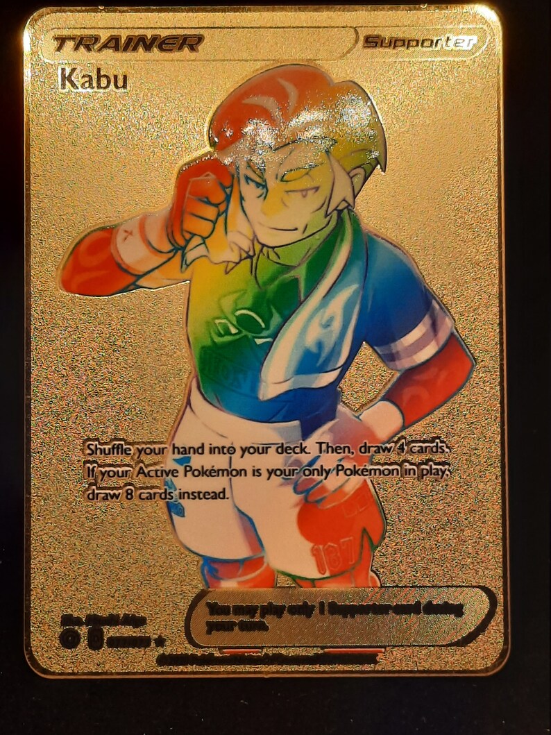 Kabu Rainbow Gold Metal Pokemon Card Etsy