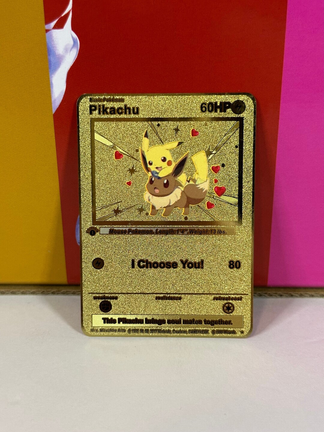 Pikachu & Eevee I Love You Gold Metal Card