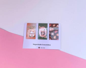 3 Magnetic Bookmarks, Pumpkin Spice Design, Books