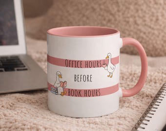 Office Hours Before Book Hours Mug | Pink Accent Coffee Mug