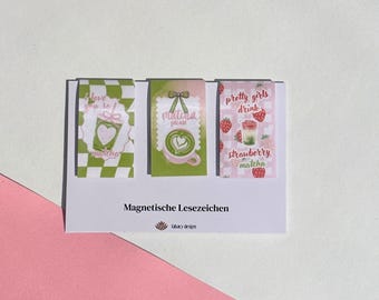 3 Magnetic Bookmarks, Matcha Design, Books