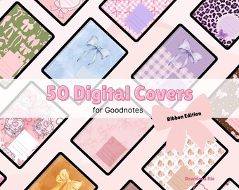 50 Digital Notebook Covers, Goodnotes Cover, Notability Cover, Digital Planner Cover, Ribbon