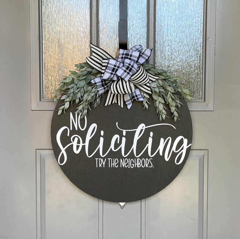 No Soliciting Door Sign No Soliciting Door Hanger Funny Door Etsy