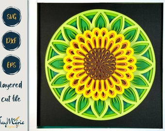 3D Sunflower Shadowbox SVG: Layered Mandala Cut File (Digital Download)
