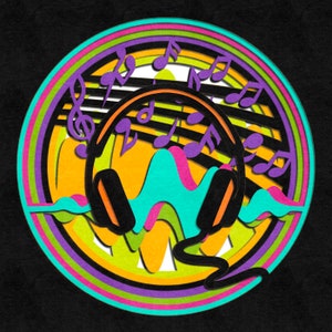 3D Kopfhörer SVG. DJ Musik SVG Schnittdatei für Cricut, Silhouette, cnc-fräser und Glowforge. Musiknoten-Schattenkasten, Musiktanz svg