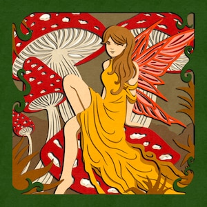 Fichier de coupe SVG 3D champignon féerique en couches, modèle de boîte d'ombre multicouche champignon forêt fantastique pour Cricut, silhouette et Glowforge