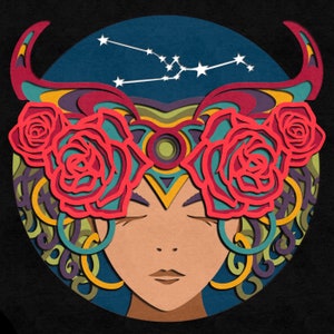 Arquivo de corte em camadas SVG do signo do zodíaco Touro 3D, modelo de caixa de sombra de horóscopo astrológico multicamadas para Cricut, Silhouette e Glowforge.