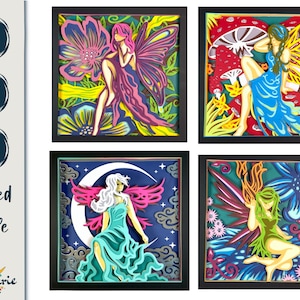 3D Fairy bundle SVG, shadow box template. Layered cut files for Cricut, Silhouette, Laser CNC router and Glowforge.  fantasy SVG bundle