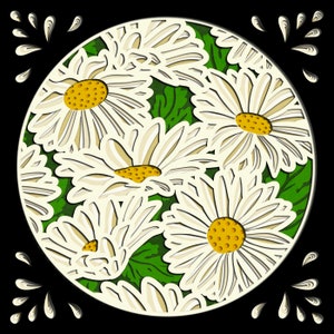 File di taglio shadowbox a strati in formato SVG camomilla 3D per Cricut, Silhouette, taglierine laser e Glowforge. Modello di mandala con fiore margherita