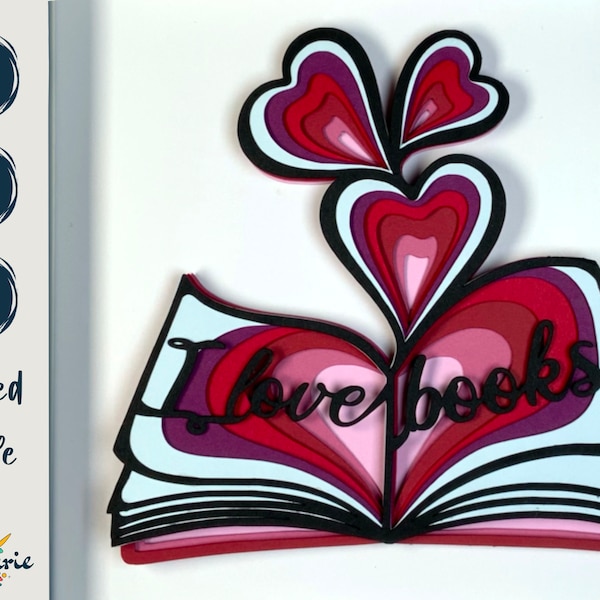 3D book lover SVG, I love books layered cutting file for Cricut, Silhouette, Laser CNC router and Glowforge, book club, book nerd