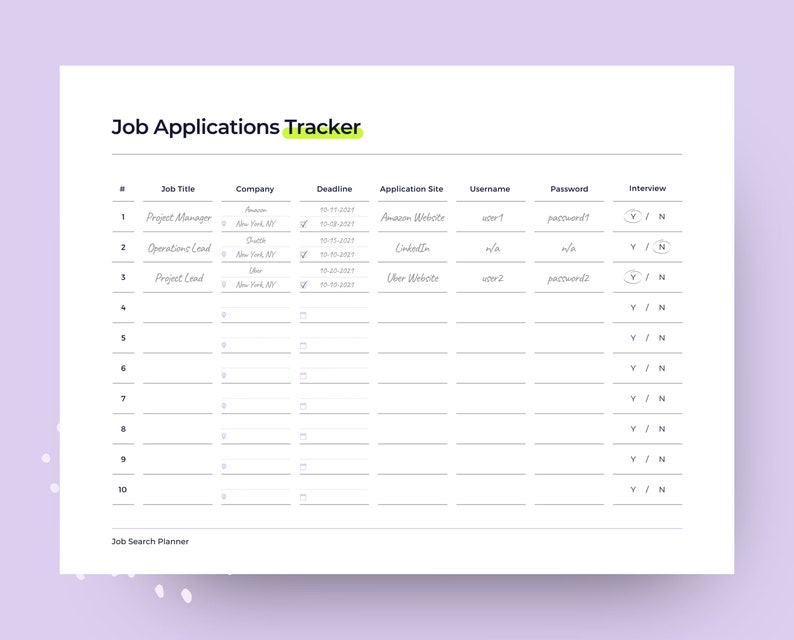 Job Search Planner and Tracker Printable Job Search Strategy Etsy