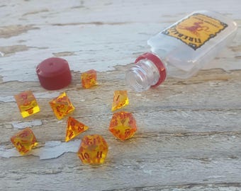 set of 8 mini polyhedral dice alcohol fireball cinnamon drink