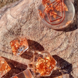 Polyhedral dice set copper flakes