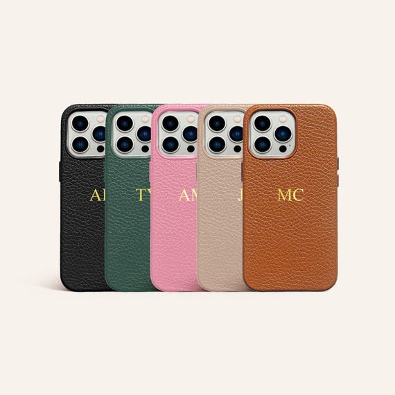 Personalized Leather Case for iPhone 11 12 pro 12 pro max 13 pro 13 pro max  14 15 16 Pro max Monogram Leather Gift idea for her D