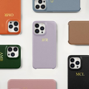Custom Initials Gift Set Pebble Leather Phone Case For iPhone