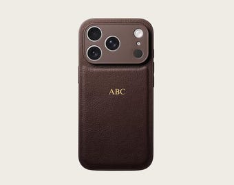 Funda de piel personalizada para iPhone 17 Pro, funda para iPhone 16 con iniciales grabadas, fundas de piel vegana con monograma grabado, idea de regalo