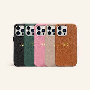 Hoesje van leer met initialen voor iPhone 11 12 pro 12 pro max 13 pro 13 pro max 14 Pro max - Gepersonaliseerd cadeau-idee voor haar