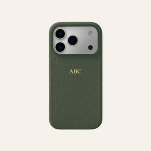 Monogramfodral i äkta läder – Personligt skyddande fodral för iPhone 13, 14, 15, 16 17 Pro Max – Present till henne