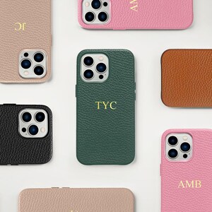Personalized Pebble Leather iPhone Case with Initial - iPhone 11 to iPhone 16 Pro Max - Custom Monogram Phone Cover - Stylish Protection O